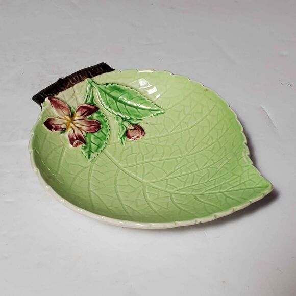 Carlton Ware Small Green Leaf Dish Pink Flower Vintage - Picture 8 of 8